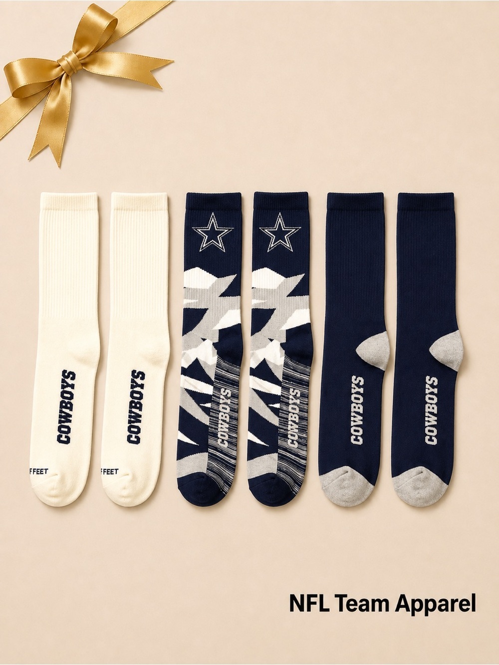 NFL Team Apparel Men's Cowboy Navy White Socks - 3 Pair Cotton Blend L/XL NWT